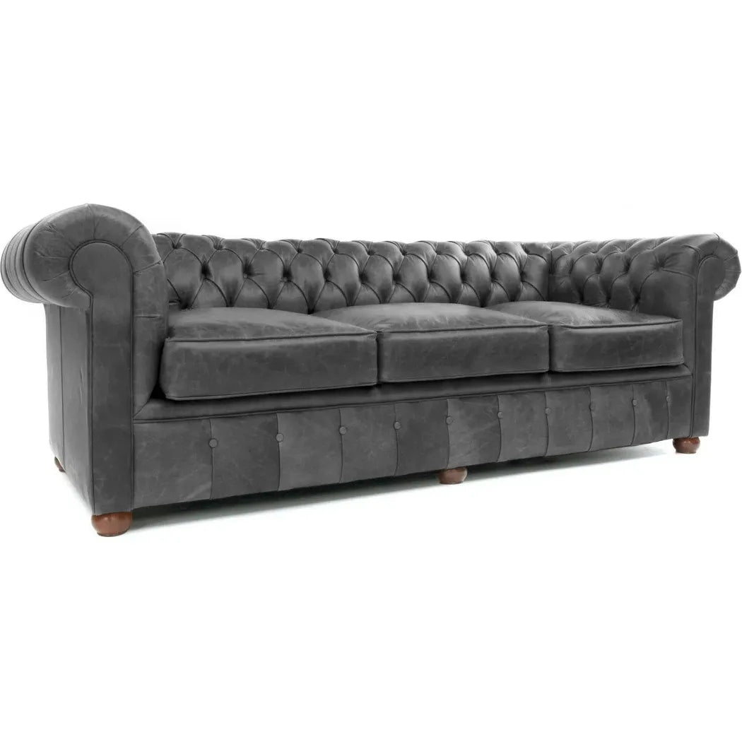 Forever Young Gray Chesterfield Leather Sofa USA Made