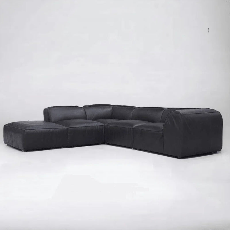 Form Black Leather Ottoman Modular Component Convertible Leather Sectional Modular Components LOOMLAN By Moe's Home