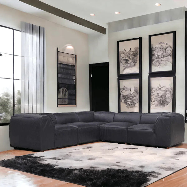 Form Black Leather Slipper Chair Modular Component Convertible Leather Sectional Modular Components LOOMLAN By Moe's Home
