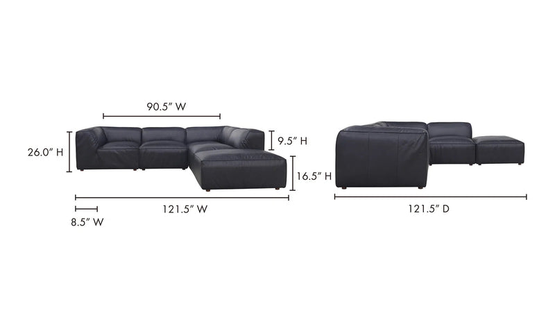Form Black Modular Sectional Couch 5PC Convertible Leather Sectional With Ottoman-Modular Sofas-Moe's Home-LOOMLAN