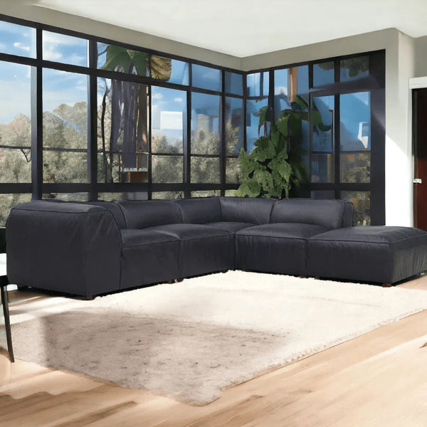 Form Black Modular Sectional Couch 5PC Convertible Leather Sectional With Ottoman Modular Sofas LOOMLAN By Moe's Home