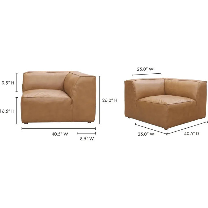 Form Tan Modular Leather Corner Chair Modular Component - LOOMLAN