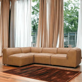 Form Tan Modular Leather Sectional Couch 4PC Convertible Leather Sectional Modular Sofas LOOMLAN By Moe's Home