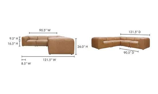 Form Tan Modular Leather Sectional Couch 5PC Convertible Leather Sectional Modular Sofas LOOMLAN By Moe's Home