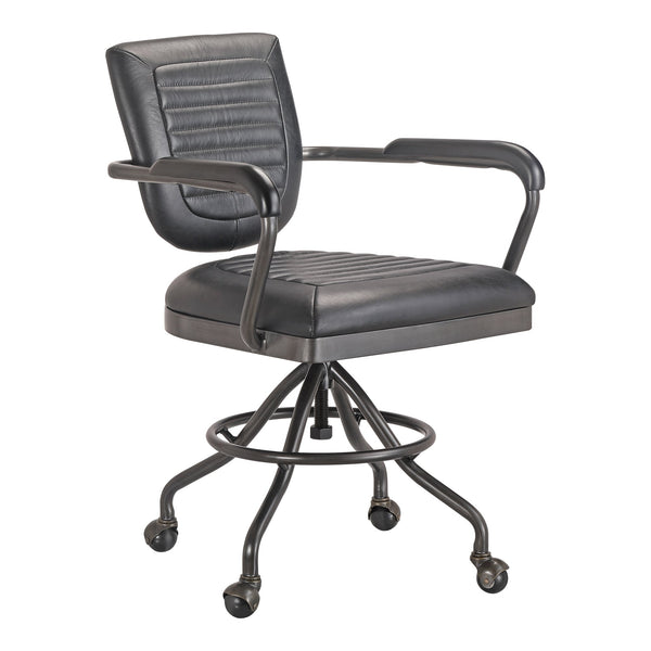  Foster Swivel Desk Chair Top Grain Black Leather Moe' Home