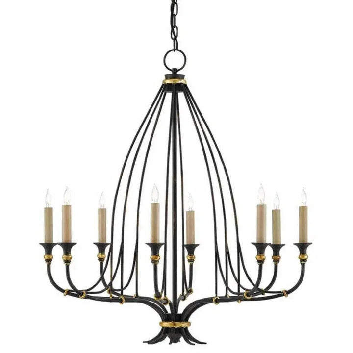 French Black Gold Leaf Folgate Chandelier - LOOMLAN - Currey & Co - Chandeliers