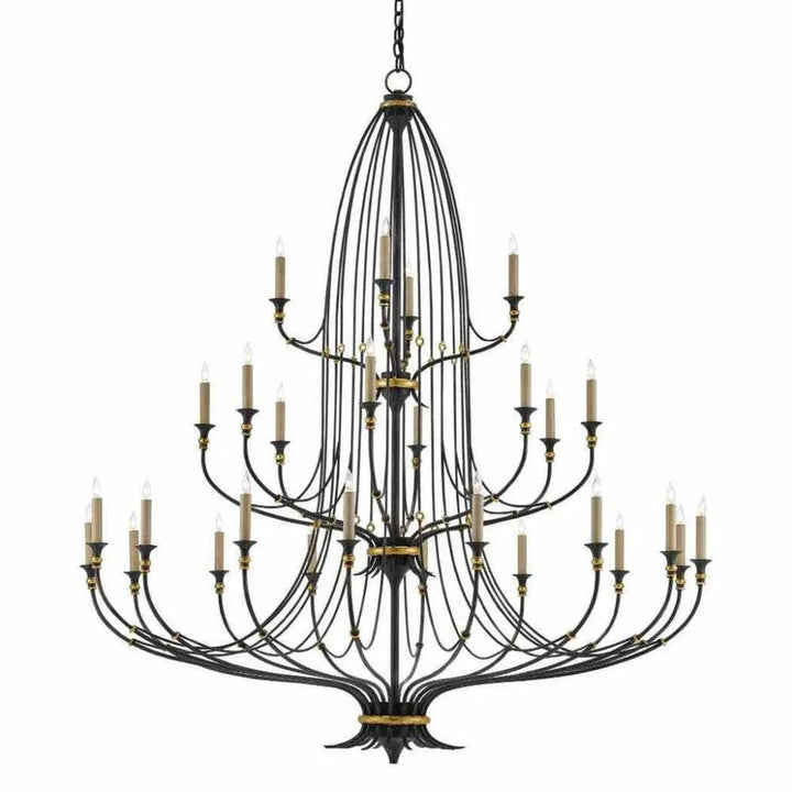 French Black Gold Leaf Folgate Grande Chandelier - LOOMLAN - Currey & Co - Chandeliers