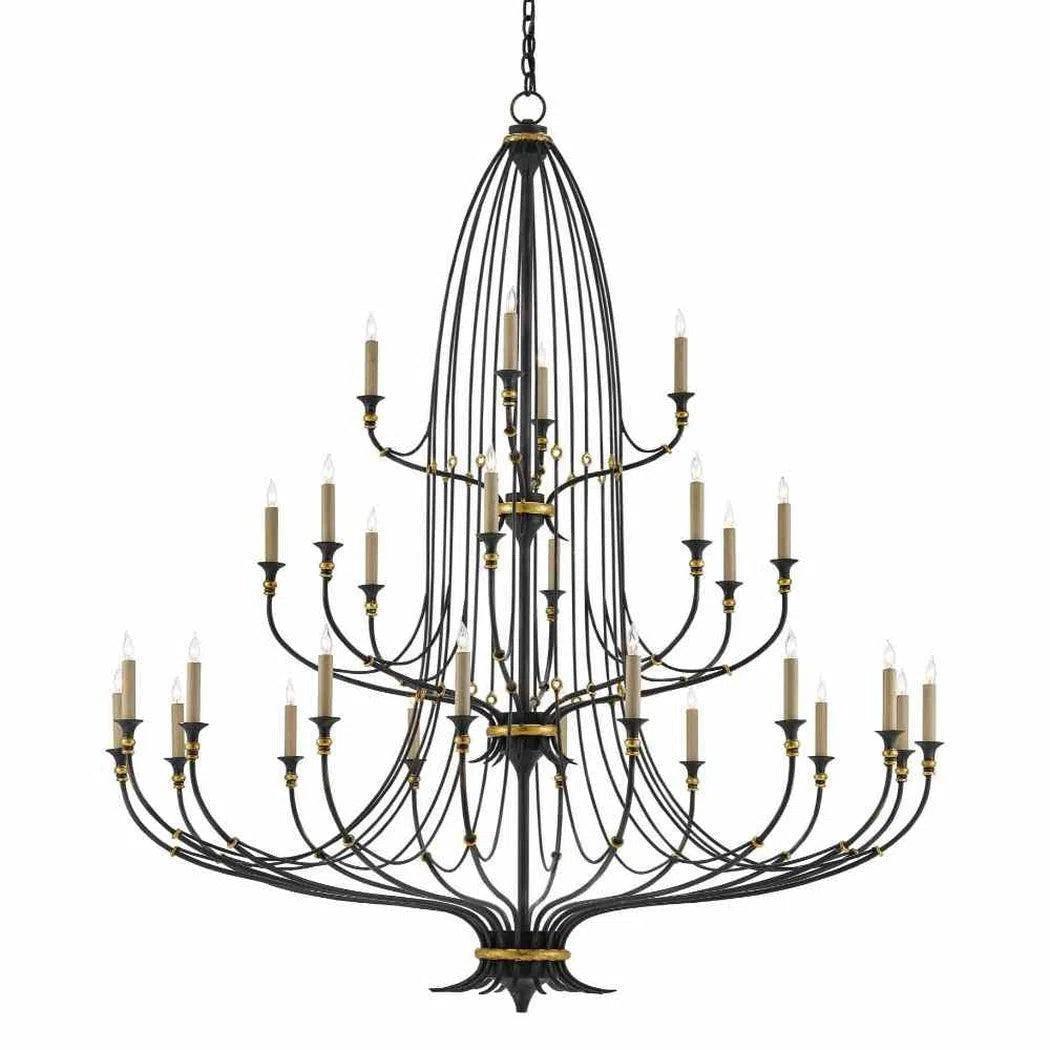 French Black Gold Leaf Folgate Grande Chandelier