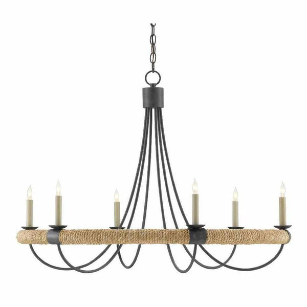 French Black Smoke wood Natural Abaca Rope Shipwright Chandelier Chandeliers LOOMLAN By Currey & Co