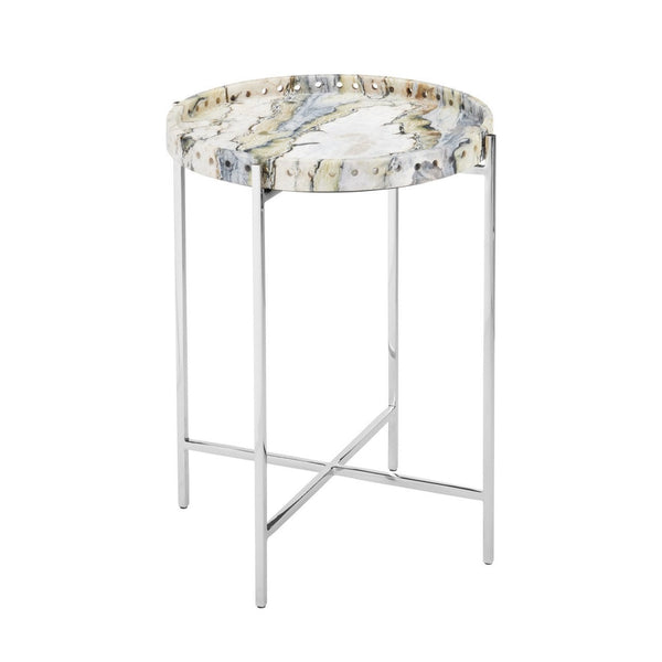Freya Floral Jade Marble Top Round Accent Table