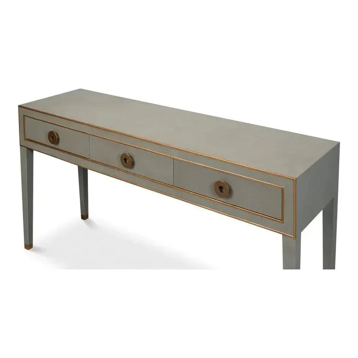 Gabriella Console Table Drawers Grey Shagreen Leather - LOOMLAN - Sarreid - Console Tables