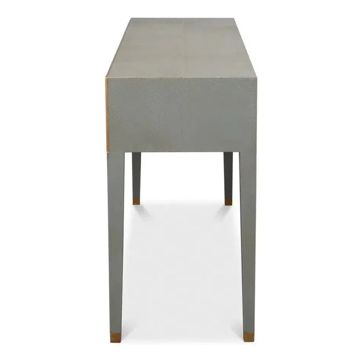 Gabriella Console Table Drawers Grey Shagreen Leather - LOOMLAN - Sarreid - Console Tables