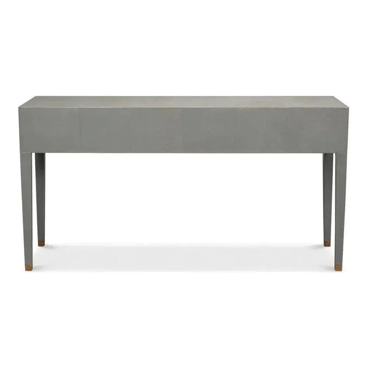 Gabriella Console Table Drawers Grey Shagreen Leather - LOOMLAN - Sarreid - Console Tables