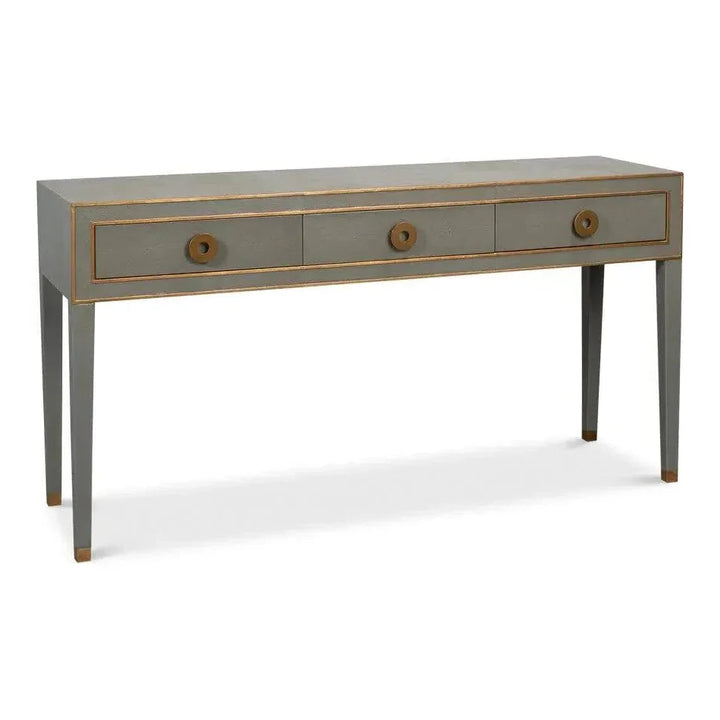 Gabriella Console Table Drawers Grey Shagreen Leather - LOOMLAN - Sarreid - Console Tables