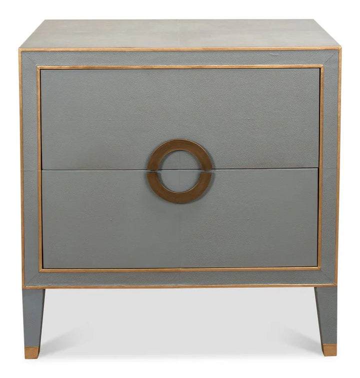 Gabriella Grey Shagreen Leather Nightstand - LOOMLAN - Sarreid - Nightstands