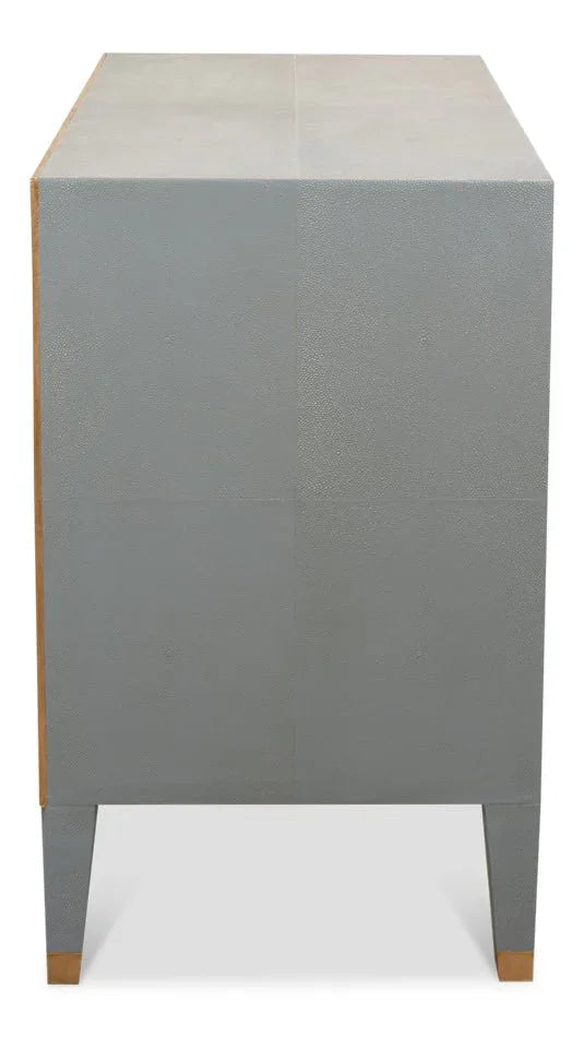 Gabriella Grey Shagreen Leather Nightstand - LOOMLAN - Sarreid - Nightstands