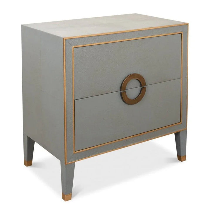 Gabriella Grey Shagreen Leather Nightstand - LOOMLAN - Sarreid - Nightstands