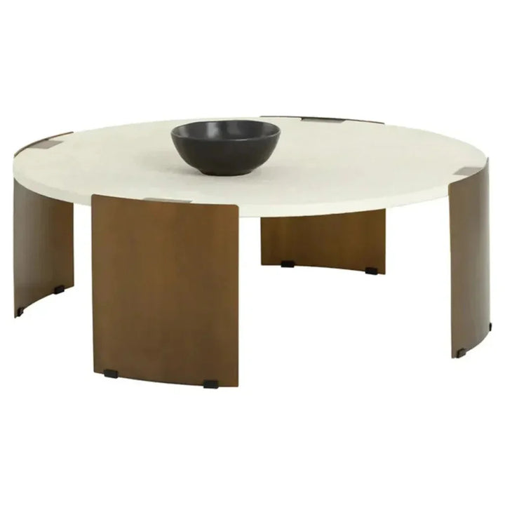 Gallus Concrete Outdoor Round Coffee Table-Outdoor Coffee Tables-SUNPAN-Bone-LOOMLAN