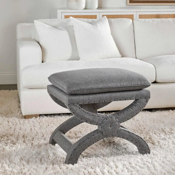 Gaston Ottoman Earl Gray Padded Footstool Seat