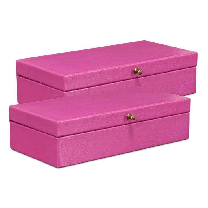 Gastsburg Leather & Paper Liner Pink Shagreen Box 2PC - LOOMLAN - Sarreid - Boxes & Bowls
