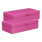 Gastsburg Leather & Paper Liner Pink Shagreen Box 2PC-Boxes & Bowls-Sarreid-LOOMLAN