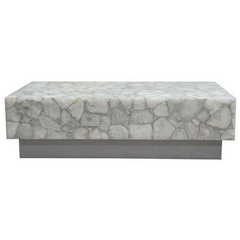 Genuine White Quartz Cocktail Table Antique Silver Finished Base Coffee Tables LOOMLAN By Diamond Sofa