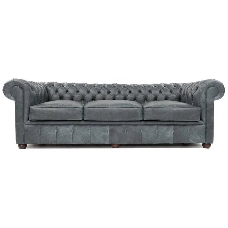 108" Slate Grey Chesterfield Leather Sofa Sofas & Loveseats LOOMLAN By Uptown Sebastian