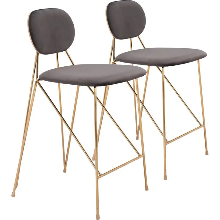 Georges Gray and Gold Counter Stool 2PC - LOOMLAN - Zuo Modern - Counter Stools
