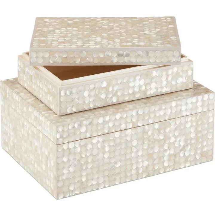 Gerri Dot Composite and Wood Beige Box 2PC - LOOMLAN - Currey & Co - Boxes & Bowls