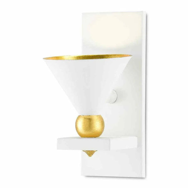Gesso White Gold Leaf Moderne White Wall Sconce Wall Sconces LOOMLAN By Currey & Co
