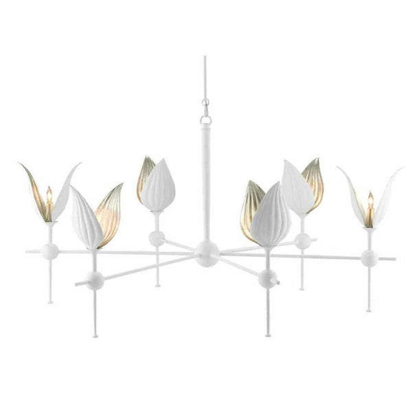 Gesso White Silver Leaf Peace Lily Chandelier Chandeliers LOOMLAN By Currey & Co
