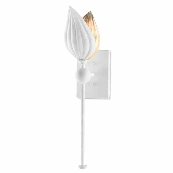 Gesso White Silver Leaf Peace Lily Wall Sconce Wall Sconces LOOMLAN By Currey & Co