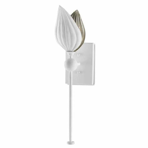 Gesso White Silver Leaf Peace Lily Wall Sconce Wall Sconces LOOMLAN By Currey & Co