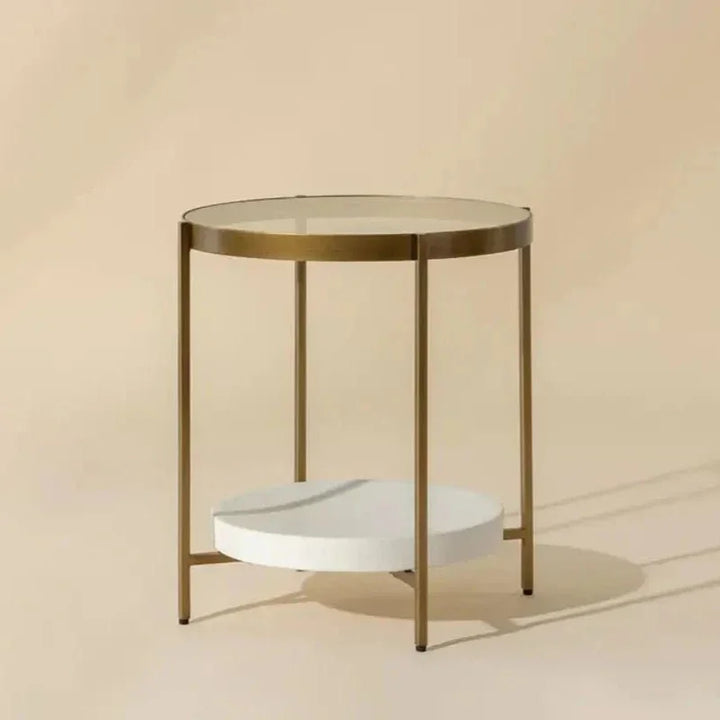 Gia Glass Topped Round Side Table - LOOMLAN - SUNPAN - Side Tables