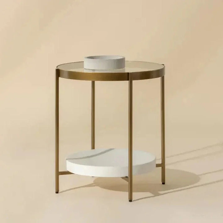 Gia Glass Topped Round Side Table - LOOMLAN - SUNPAN - Side Tables