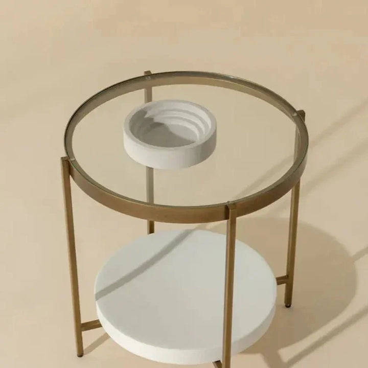 Gia Glass Topped Round Side Table - LOOMLAN - SUNPAN - Side Tables