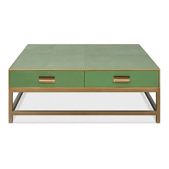 Gideon Shagreen Leather Green Square Coffee Table - LOOMLAN - Sarreid - Coffee Tables