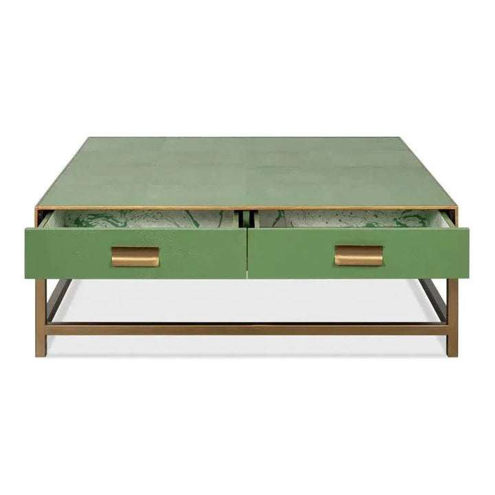 Gideon Shagreen Leather Green Square Coffee Table - LOOMLAN - Sarreid - Coffee Tables