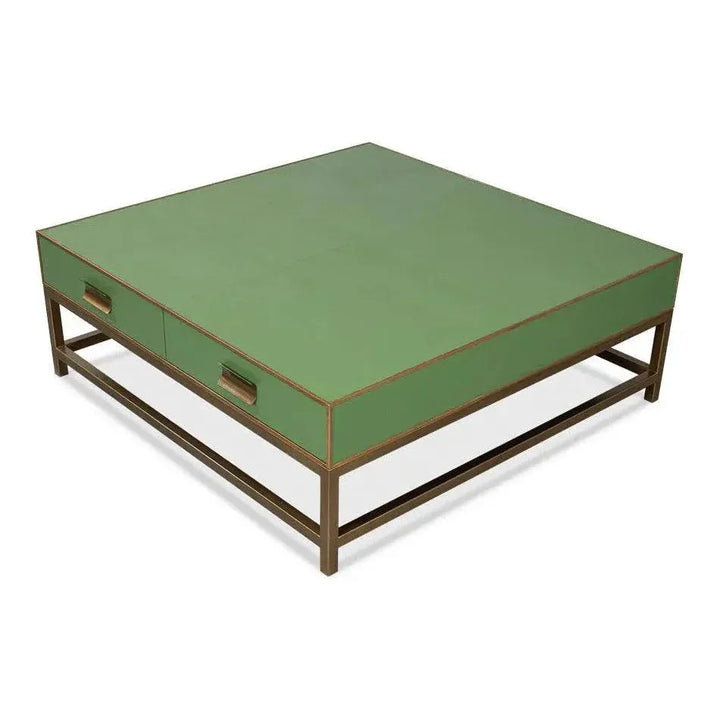 Gideon Shagreen Leather Green Square Coffee Table - LOOMLAN - Sarreid - Coffee Tables