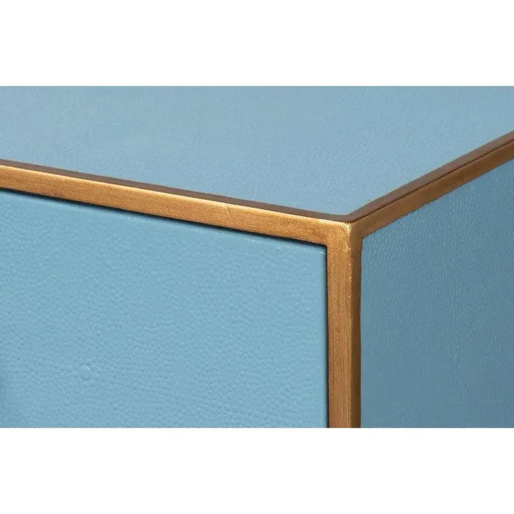 Gideon Wood & Shagreen Leather Blue Sofa Table - LOOMLAN - Sarreid - Console Tables