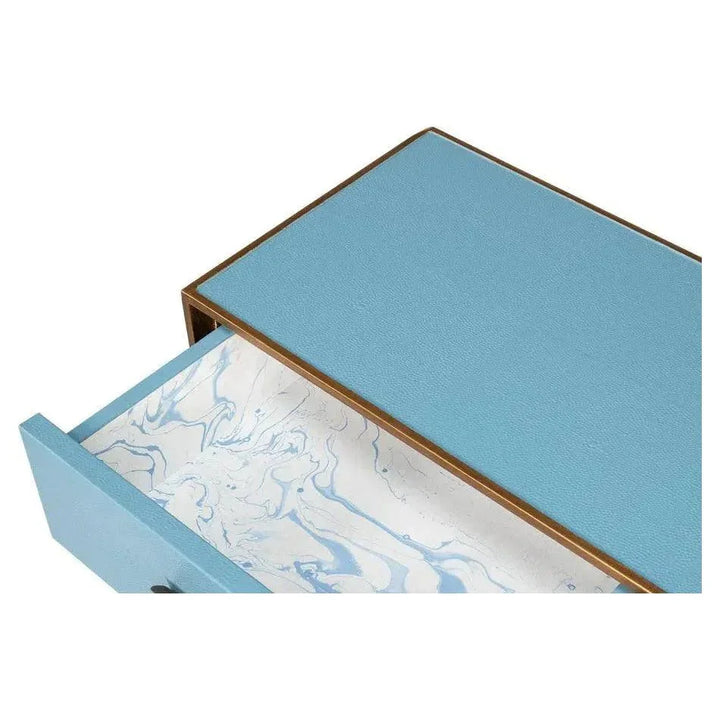 Gideon Wood & Shagreen Leather Blue Sofa Table - LOOMLAN - Sarreid - Console Tables