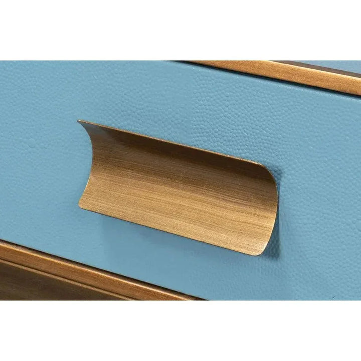 Gideon Wood & Shagreen Leather Blue Sofa Table - LOOMLAN - Sarreid - Console Tables