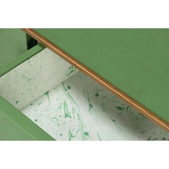 Gideon Wood & Shagreen Leather Green Sofa Table - LOOMLAN - Sarreid - Console Tables