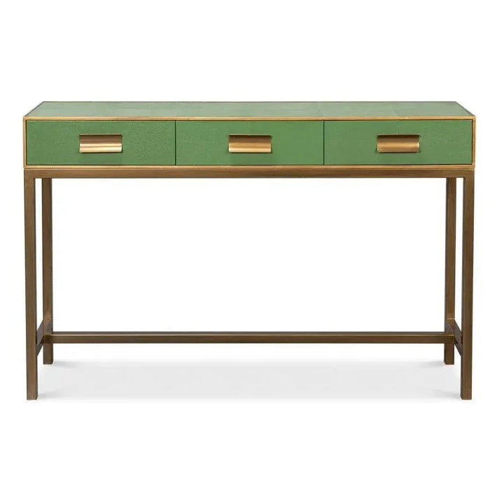 Gideon Wood & Shagreen Leather Green Sofa Table - LOOMLAN - Sarreid - Console Tables