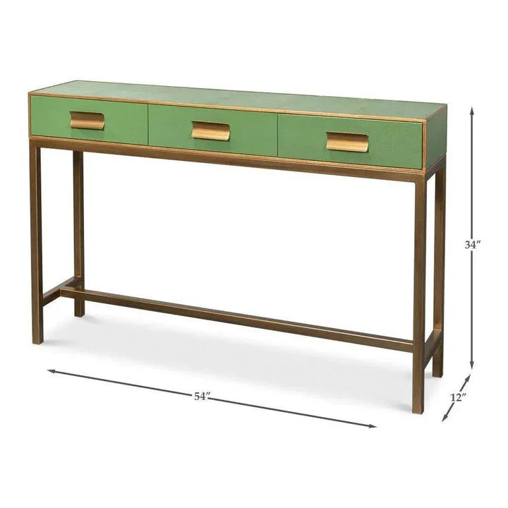 Gideon Wood & Shagreen Leather Green Sofa Table - LOOMLAN - Sarreid - Console Tables