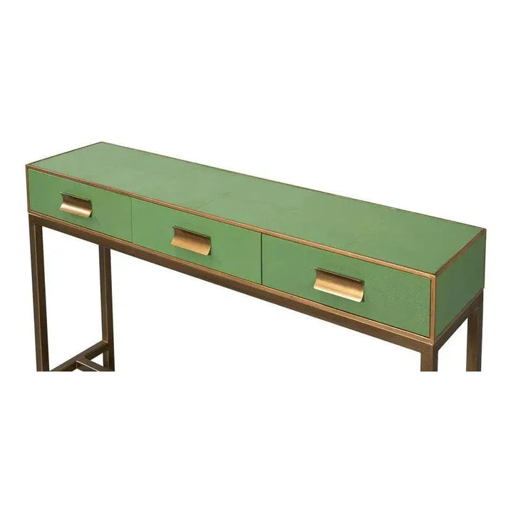 Gideon Wood & Shagreen Leather Green Sofa Table - LOOMLAN - Sarreid - Console Tables