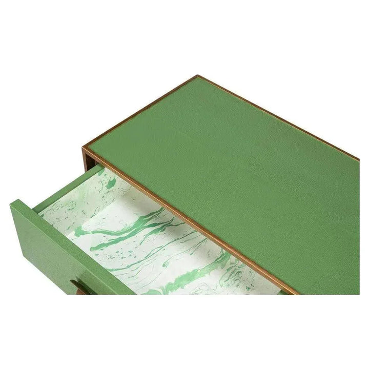 Gideon Wood & Shagreen Leather Green Sofa Table - LOOMLAN - Sarreid - Console Tables