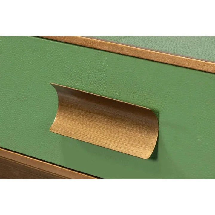 Gideon Wood & Shagreen Leather Green Sofa Table - LOOMLAN - Sarreid - Console Tables
