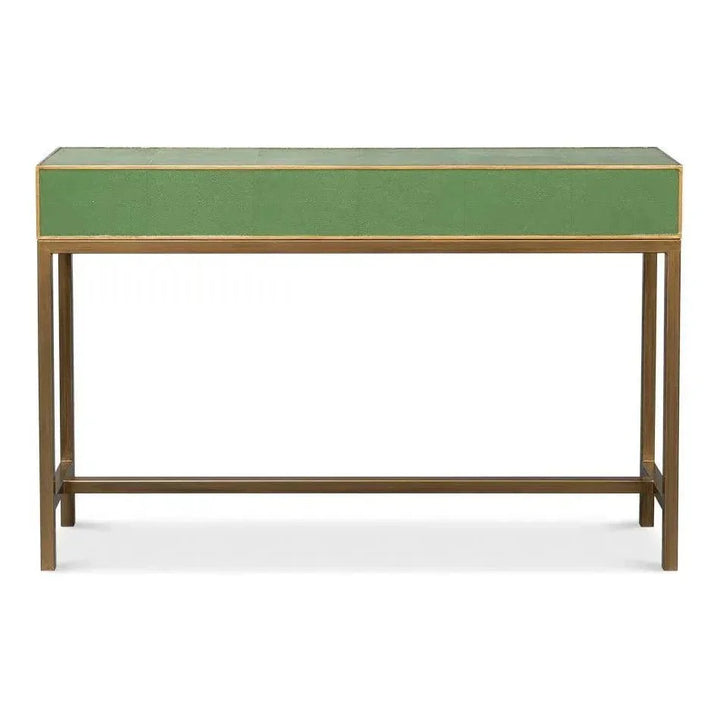Gideon Wood & Shagreen Leather Green Sofa Table - LOOMLAN - Sarreid - Console Tables