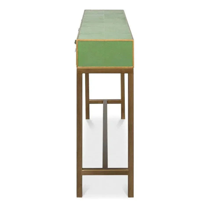 Gideon Wood & Shagreen Leather Green Sofa Table - LOOMLAN - Sarreid - Console Tables